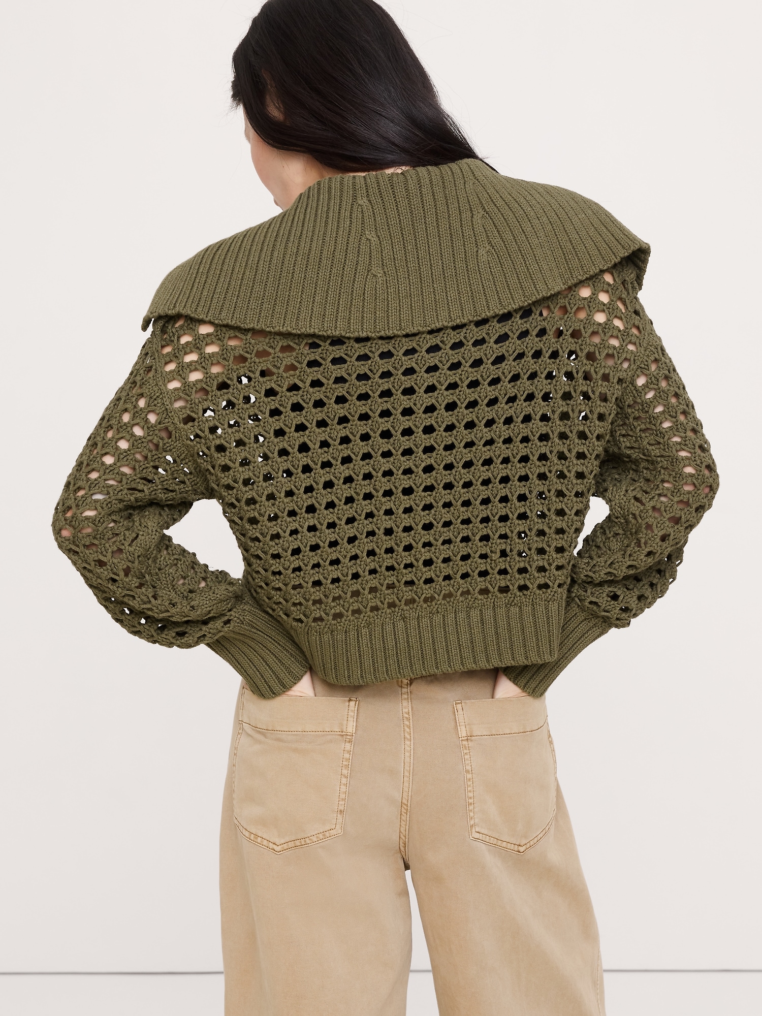 L'image numéro 3 présente Cardigan à points ajourés en coton