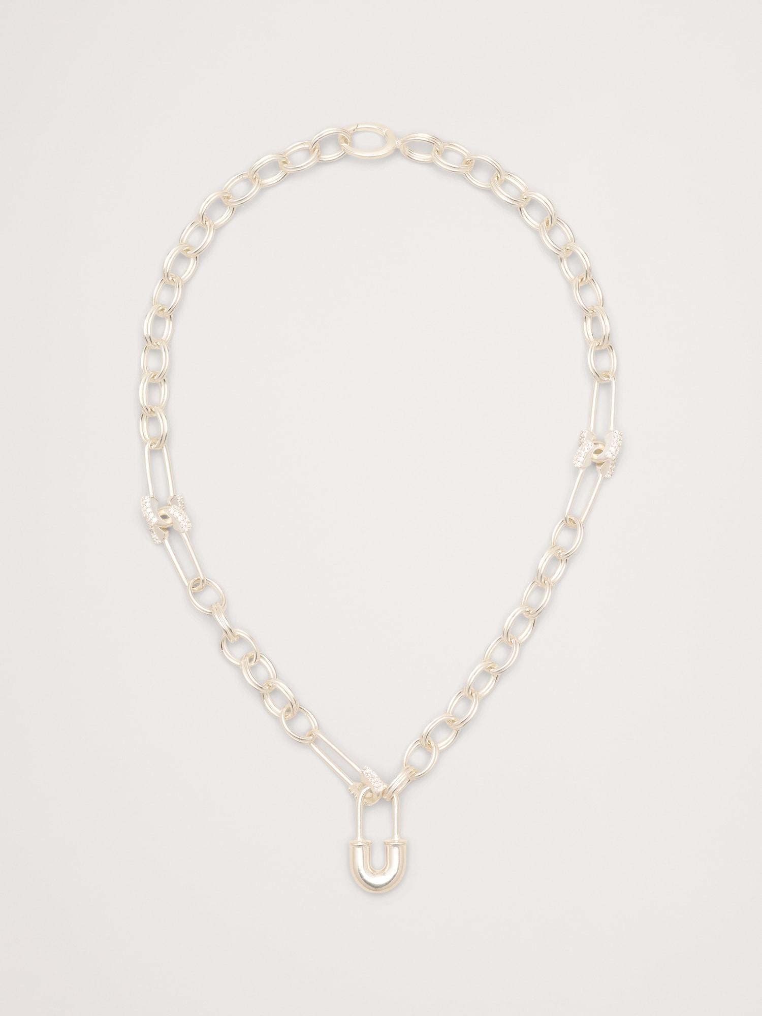 Rhinestone Safety Pin Chain Necklace