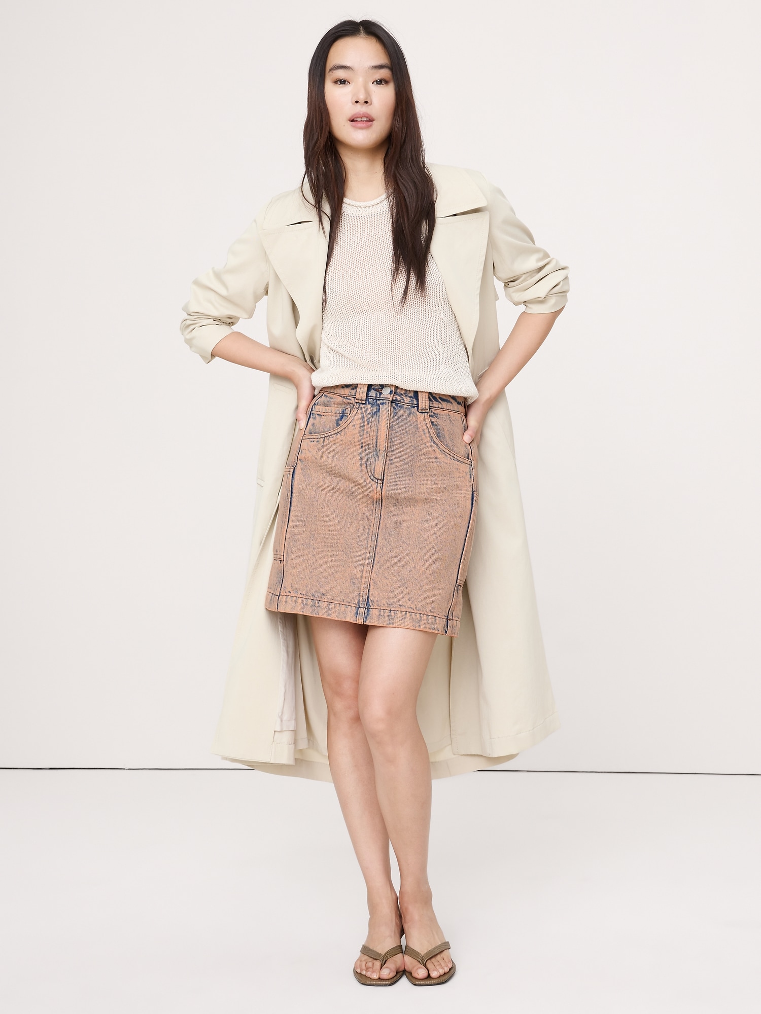 Paneled Denim Mini Skirt