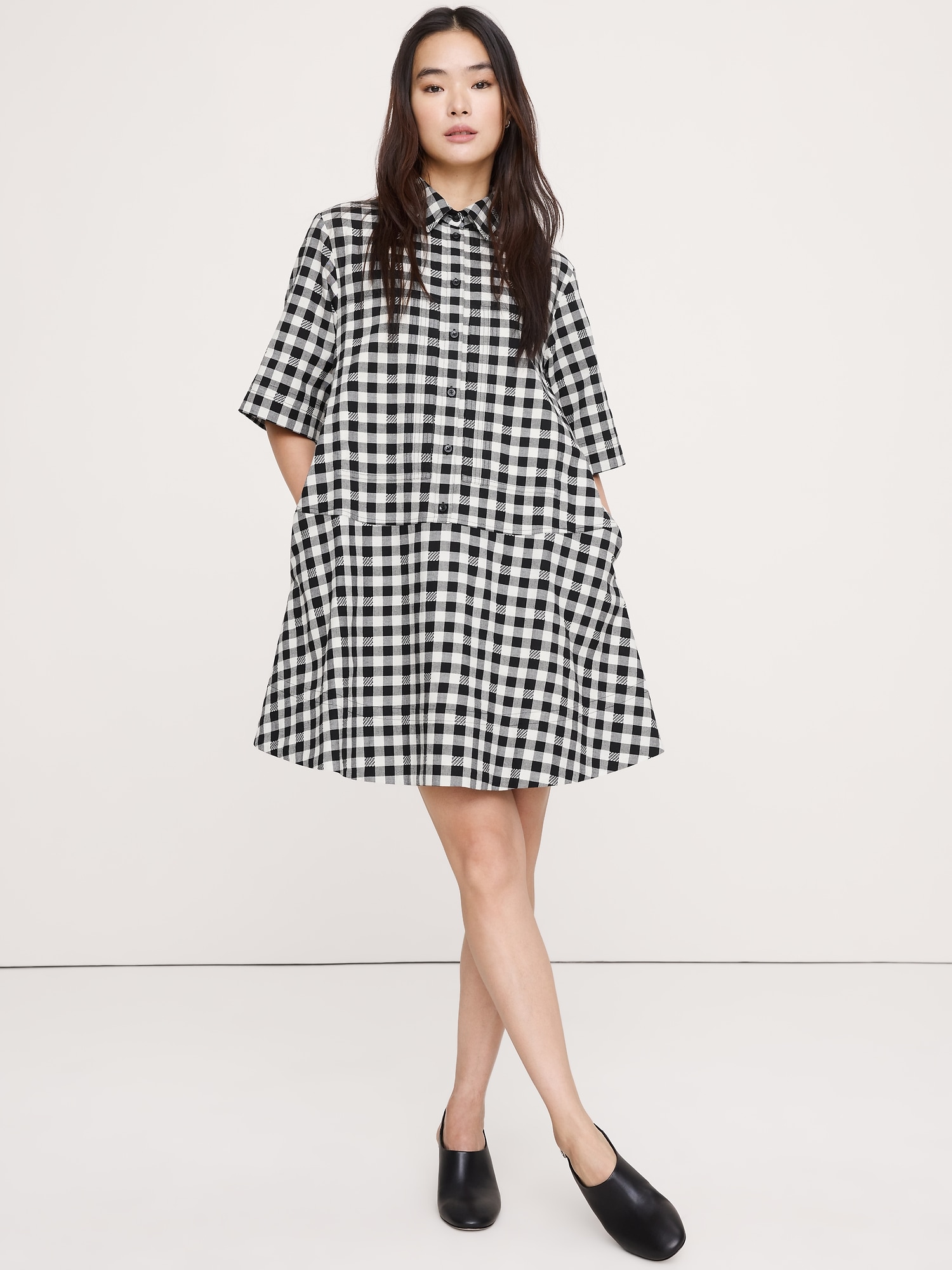 Cotton Poplin Trapeze Mini Shirt Dress