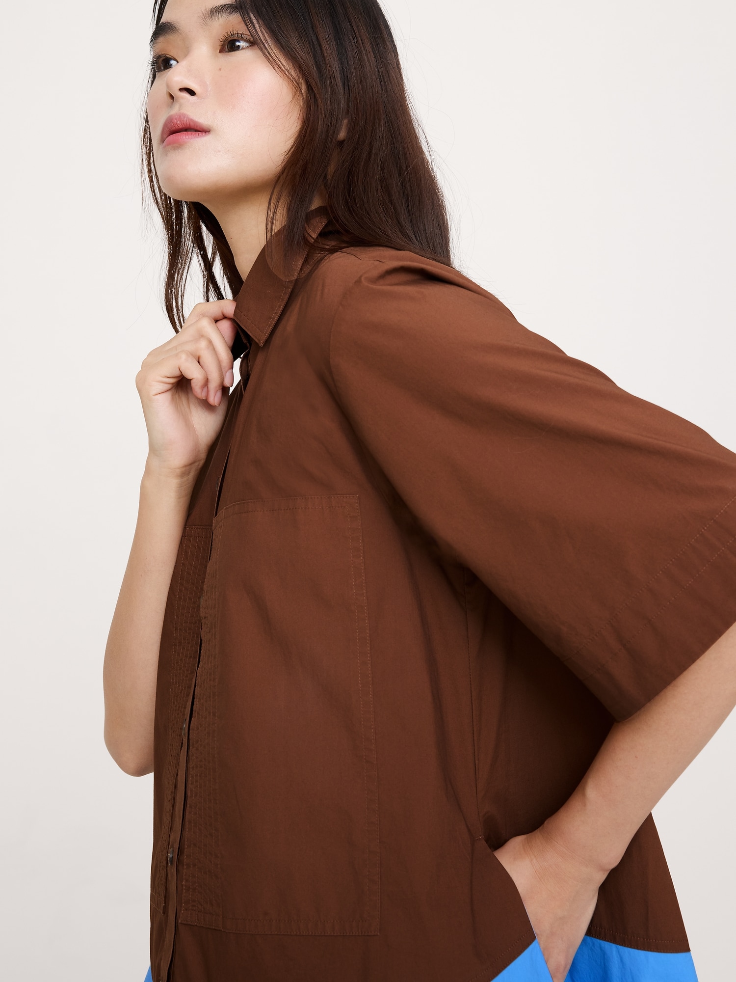 Image number 3 showing, Cotton Poplin Trapeze Mini Shirt Dress