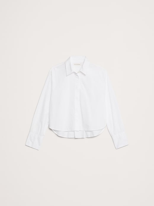 L'image numéro 7 présente Chemisier court en popeline de coton avec pièces de renfort aux coudes