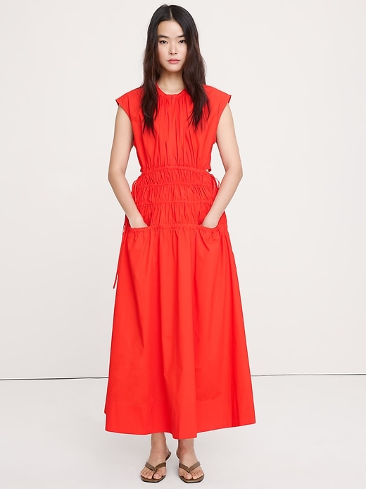 chinese dress ladies Cotton Poplin Trapeze Maxi Shirt Dress – Banana Republic main image 1