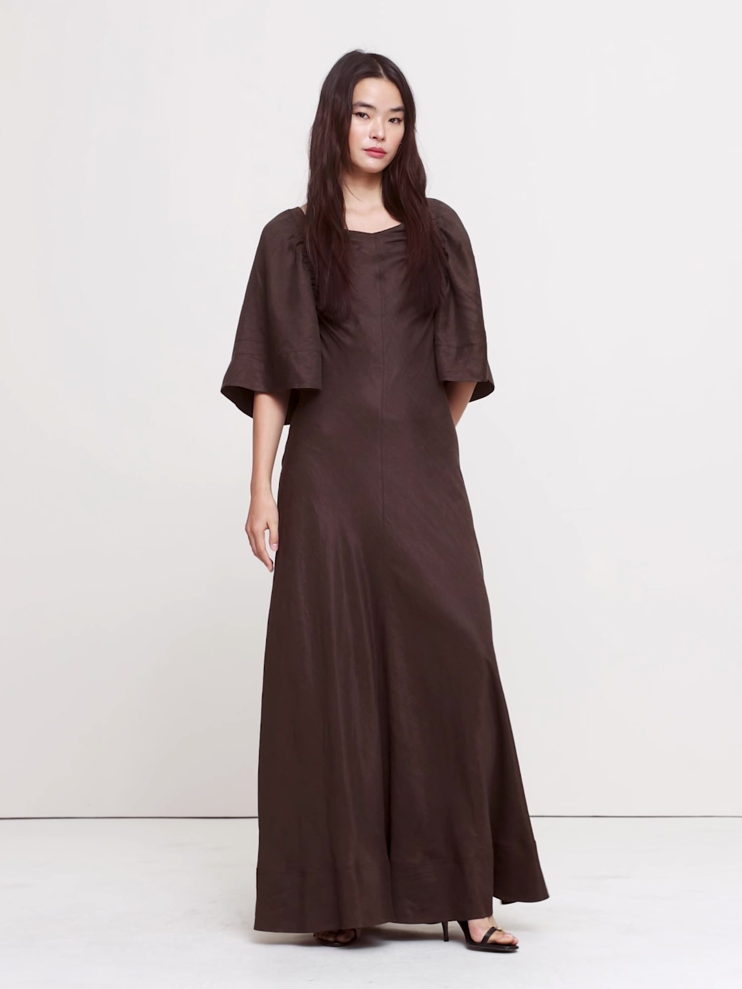 Viscose-Linen Flutter-Sleeve Maxi Dress