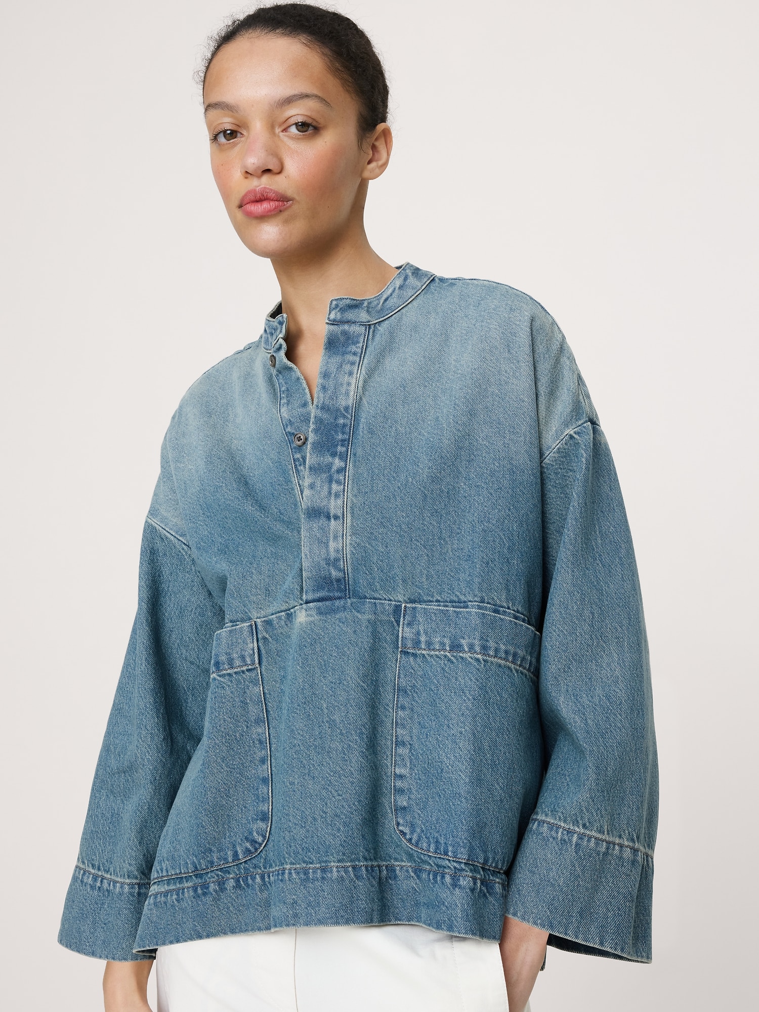 Denim Popover Top