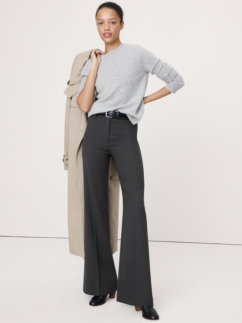 PANTALON ÉVASÉ À TAILLE HAUTE EN LAINE ITALIENNE LÉGÈRE
