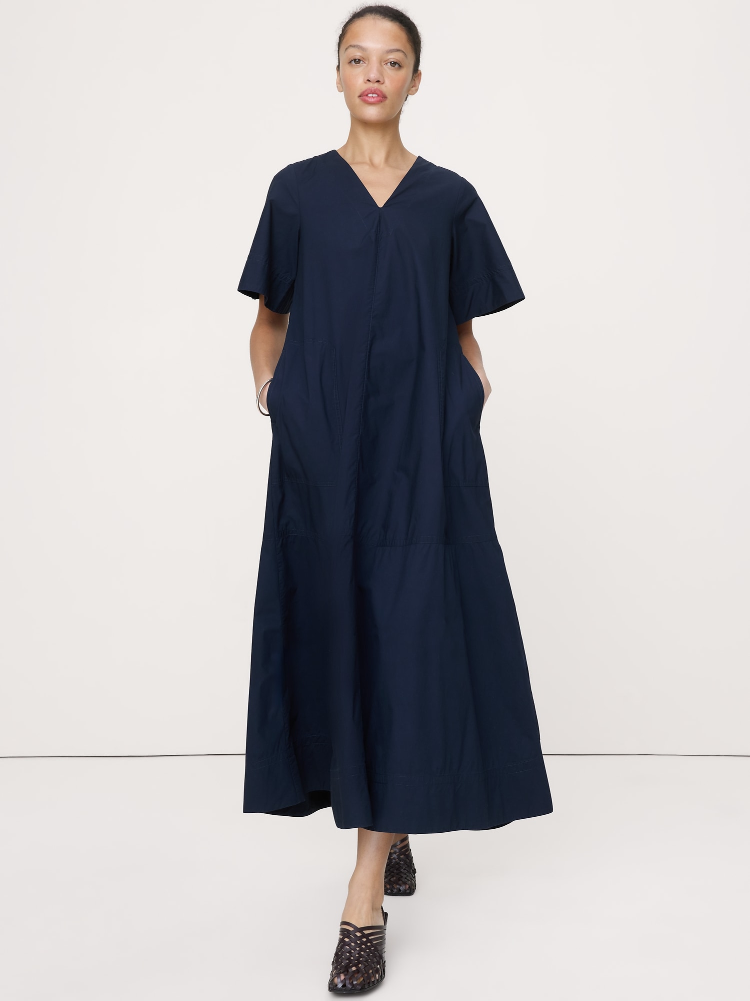 Cotton Poplin Trapeze Maxi Dress