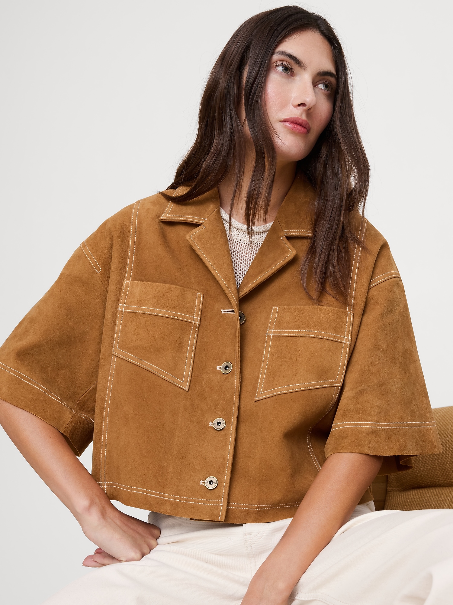 Image number 4 showing, Oversized Short Suede Jacket