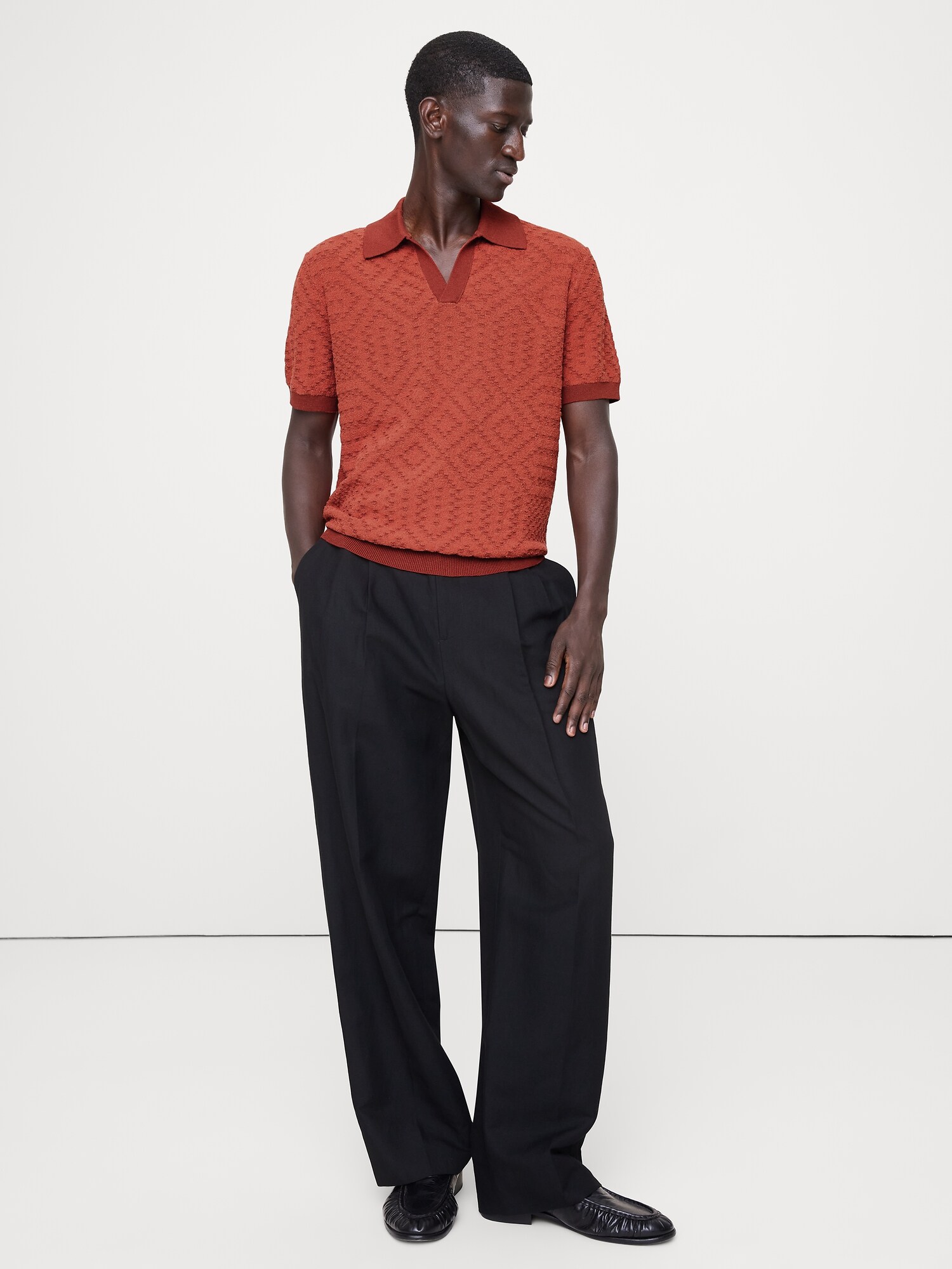 Linen-Cotton Blend Jacquard Polo