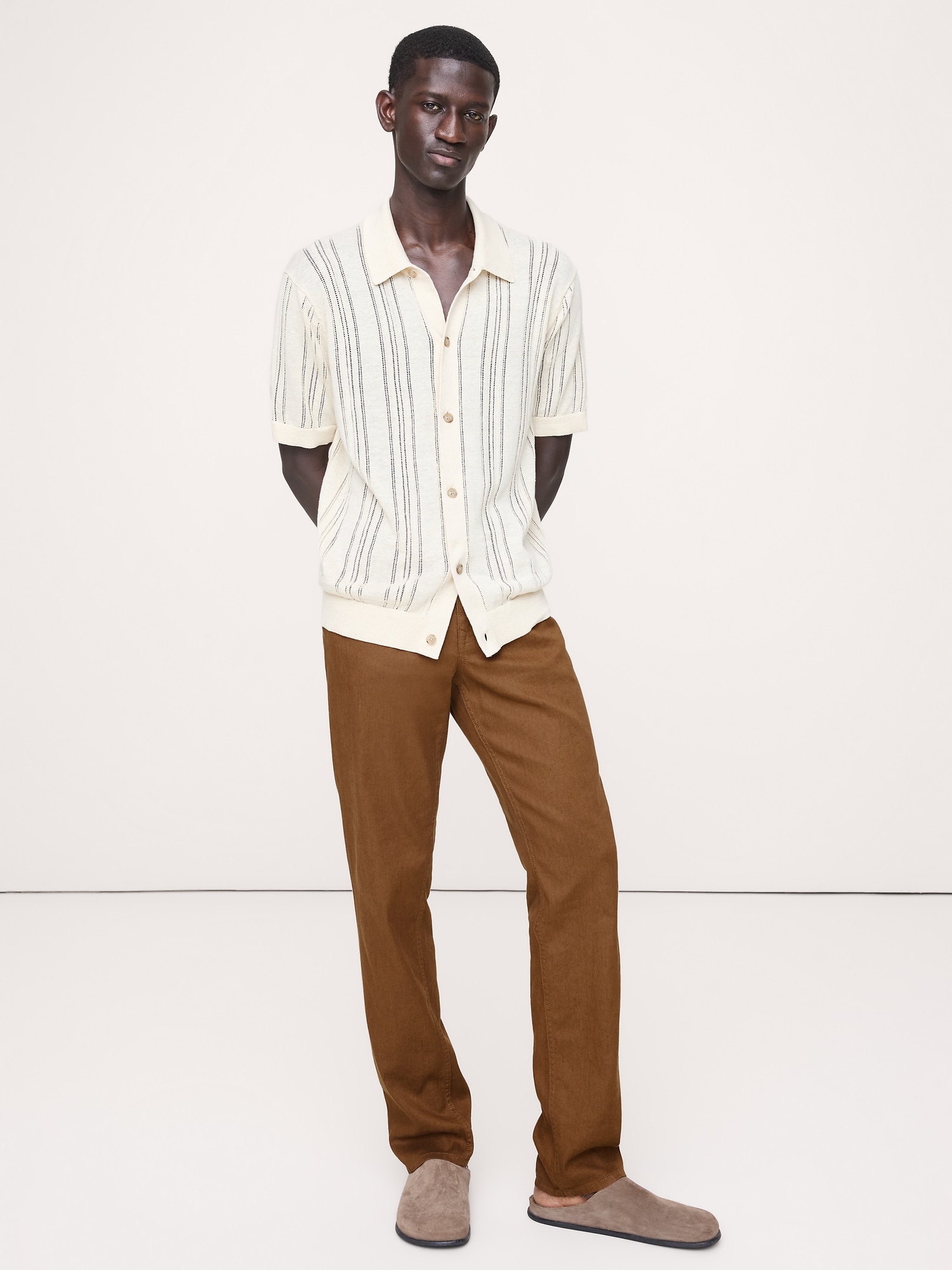 PANTALON VOYAGEUR ÉTROIT EN LIN ET COTON