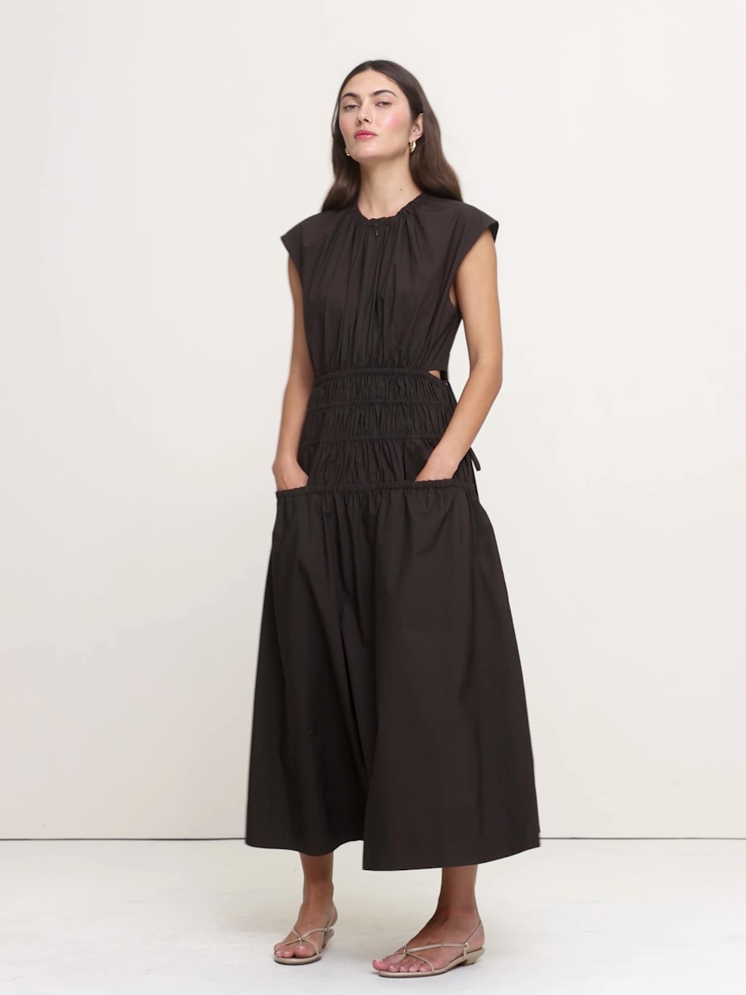 Smocked Cotton Poplin Maxi Dress with Open Back