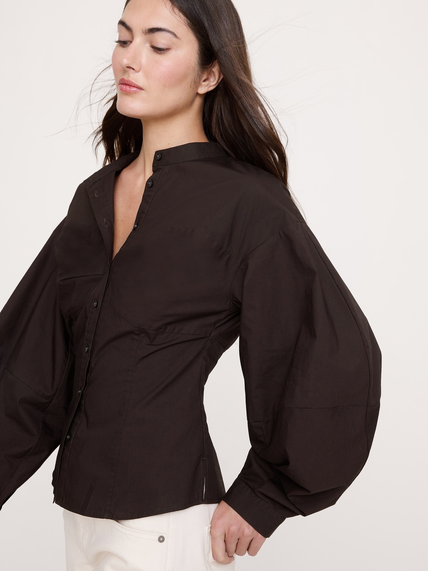 L'image numéro 3 présente Chemisier en popeline de coton à manches bouffantes