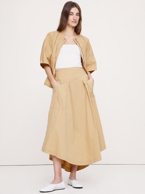JUPE LONGUE EN COTON EXTENSIBLE À TAILLE BASSE