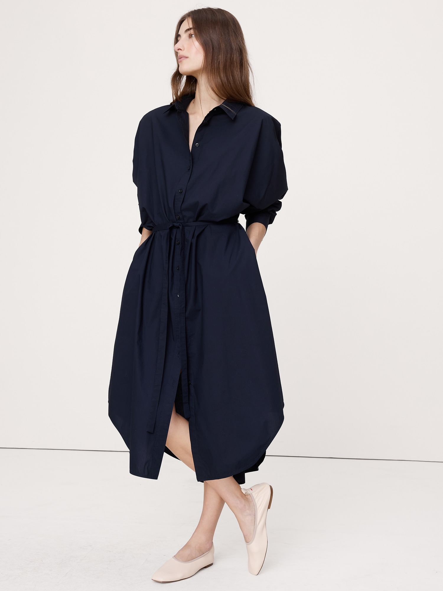 Cotton Poplin Midi Shirt Dress