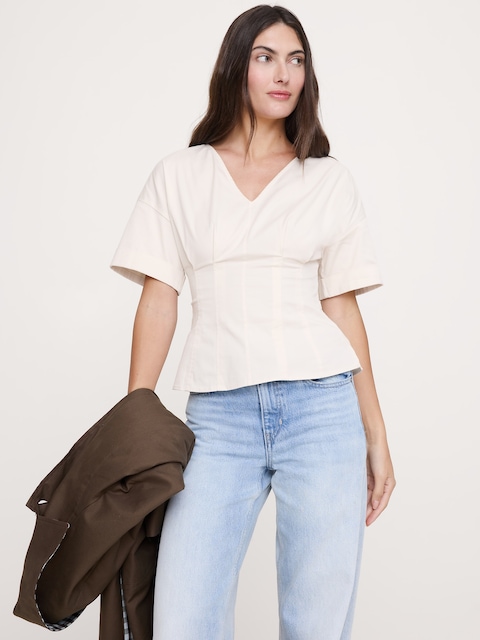 HAUT EN COTON DOUX À TAILLE AJUSTÉE