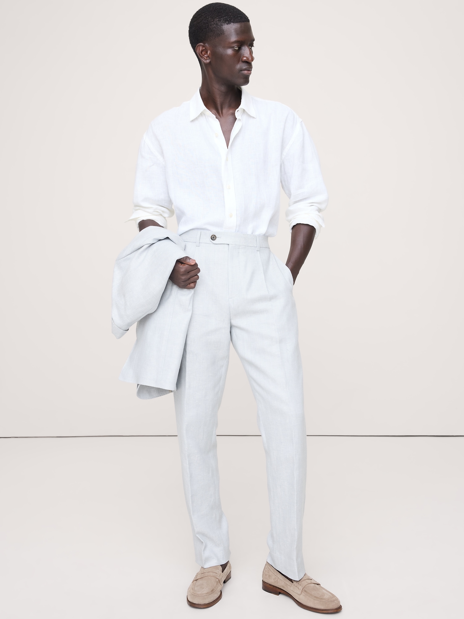 Slim Herringbone Linen-Merino Suit Pant