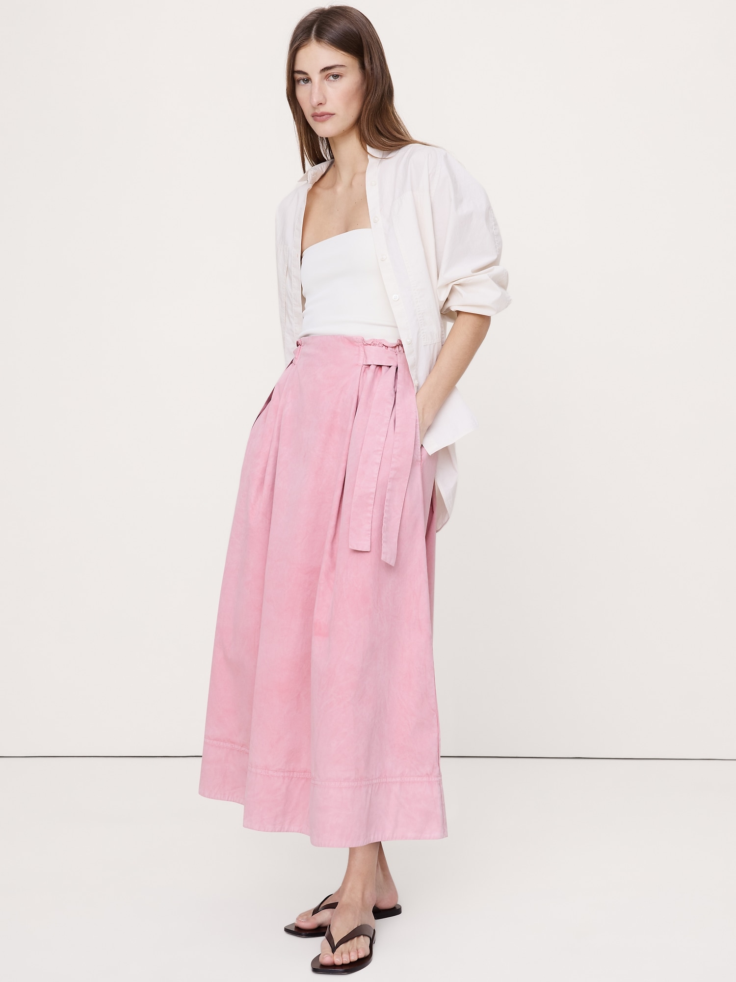 Cotton Twill Side-Tie Maxi Skirt