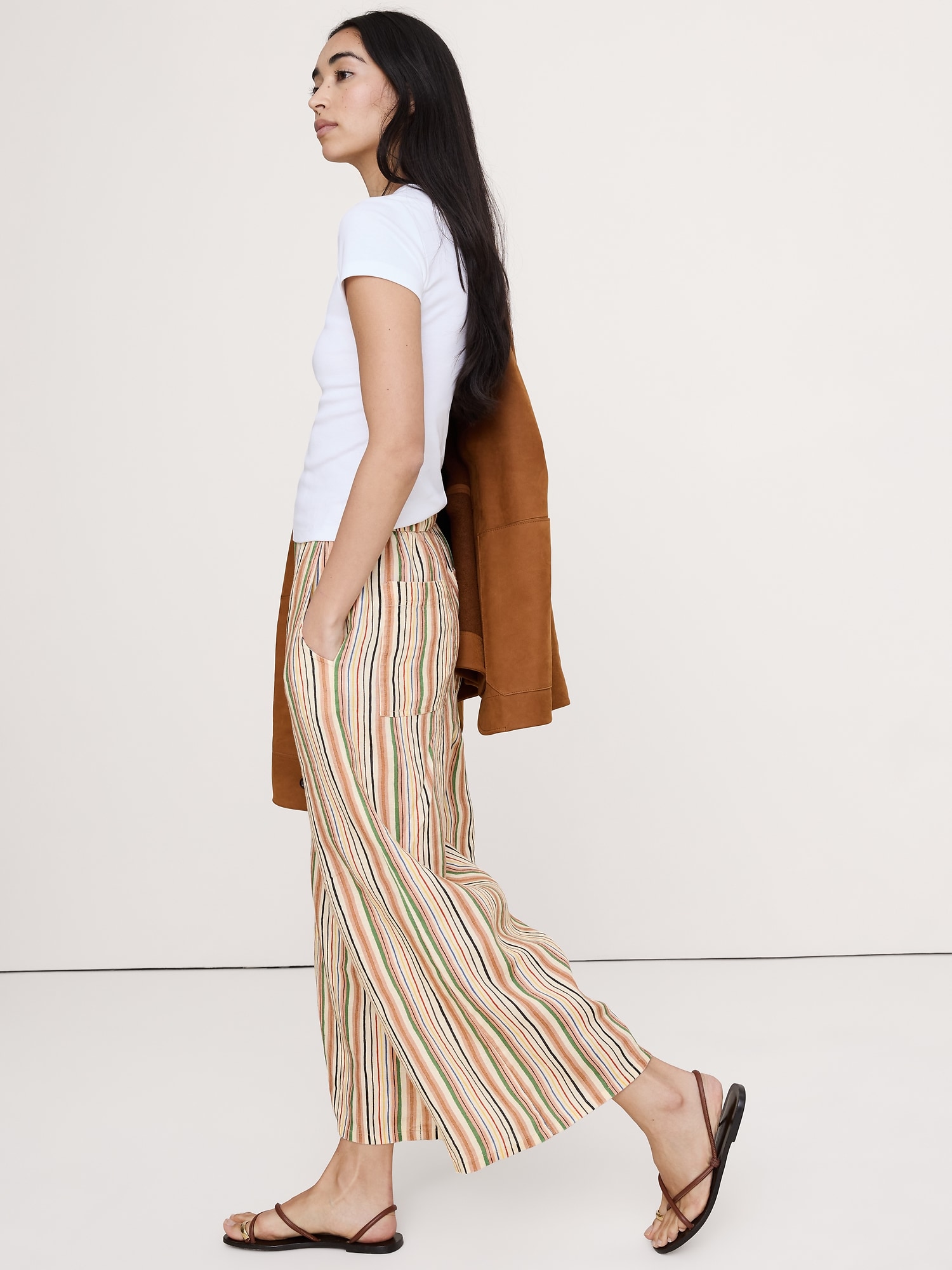 Image number 4 showing, The Pull-On Wide-Leg Ankle Pant in Linen