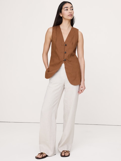 GILET LONG EN LIN ET VISCOSE EXTENSIBLE