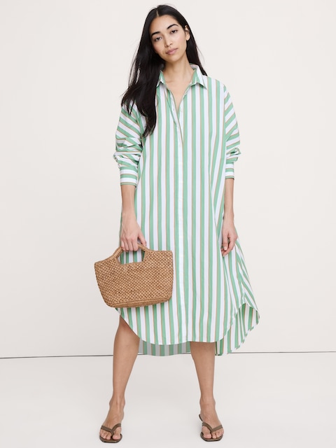 ROBE-CHEMISIER MI-LONGUE EN POPELINE DE COTON