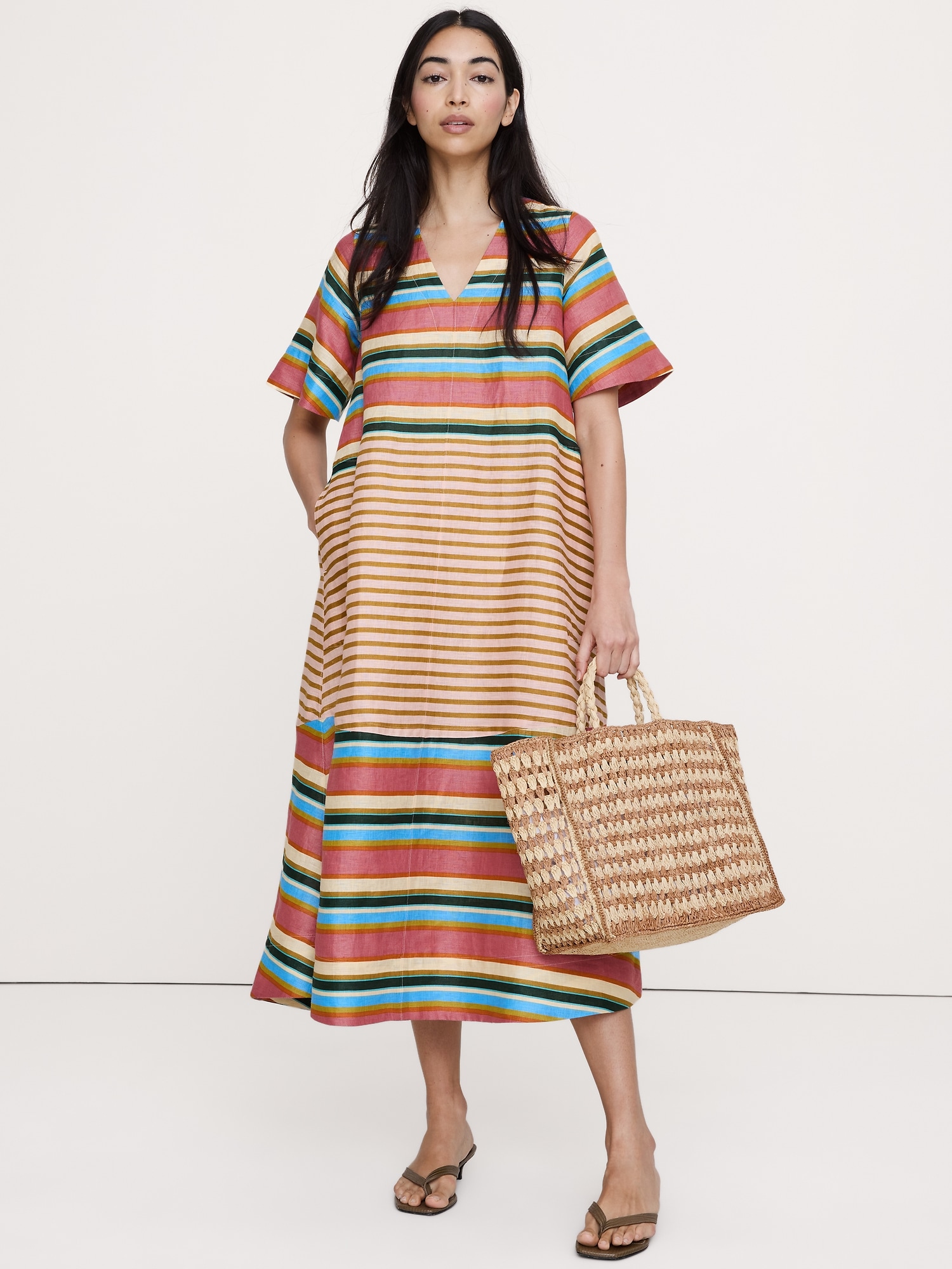 ROBE TRAPÈZE MI-LONGUE EN LIN