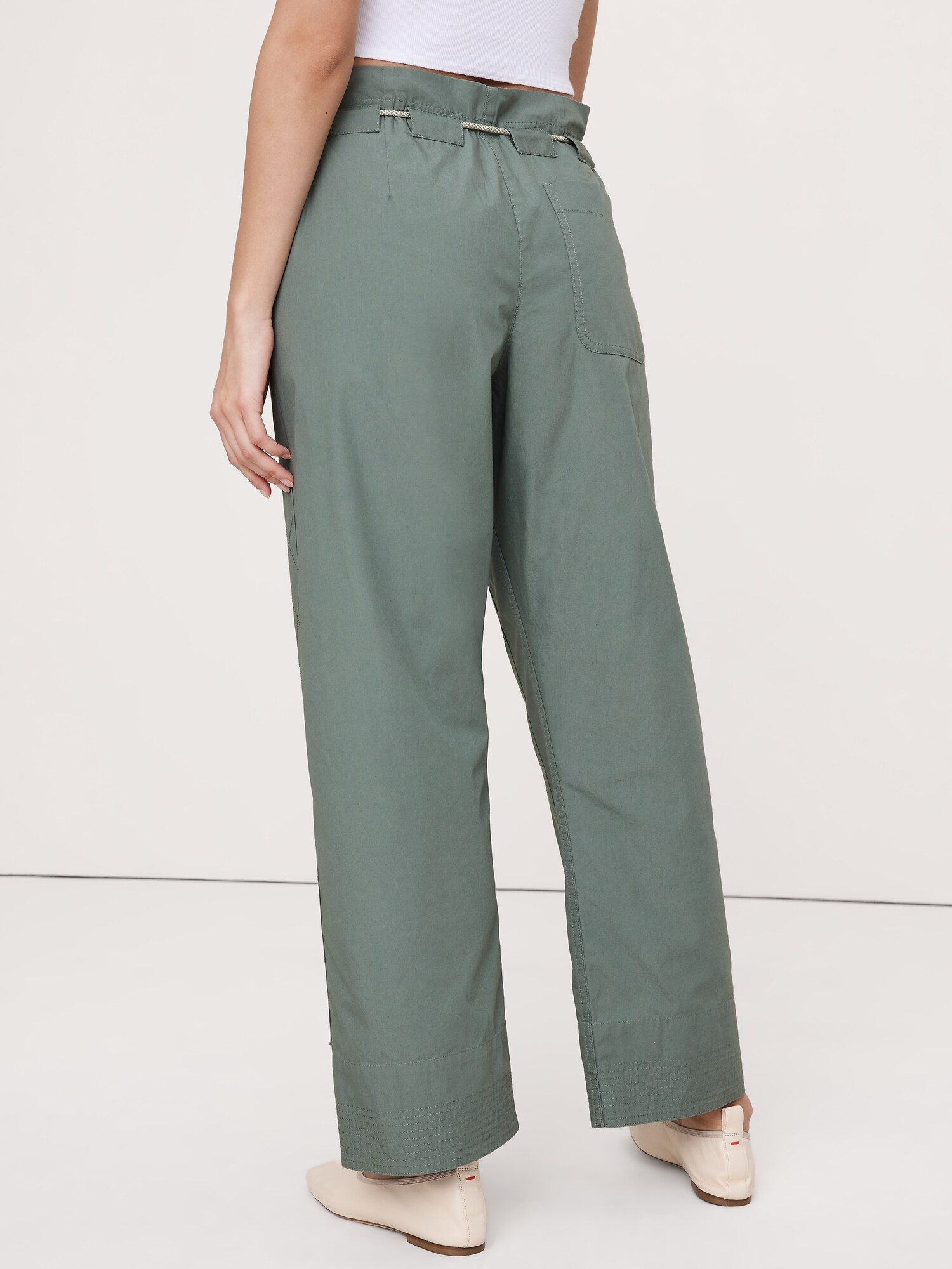 Image number 3 showing, Mid-Rise Cotton Poplin Drawstring Pant