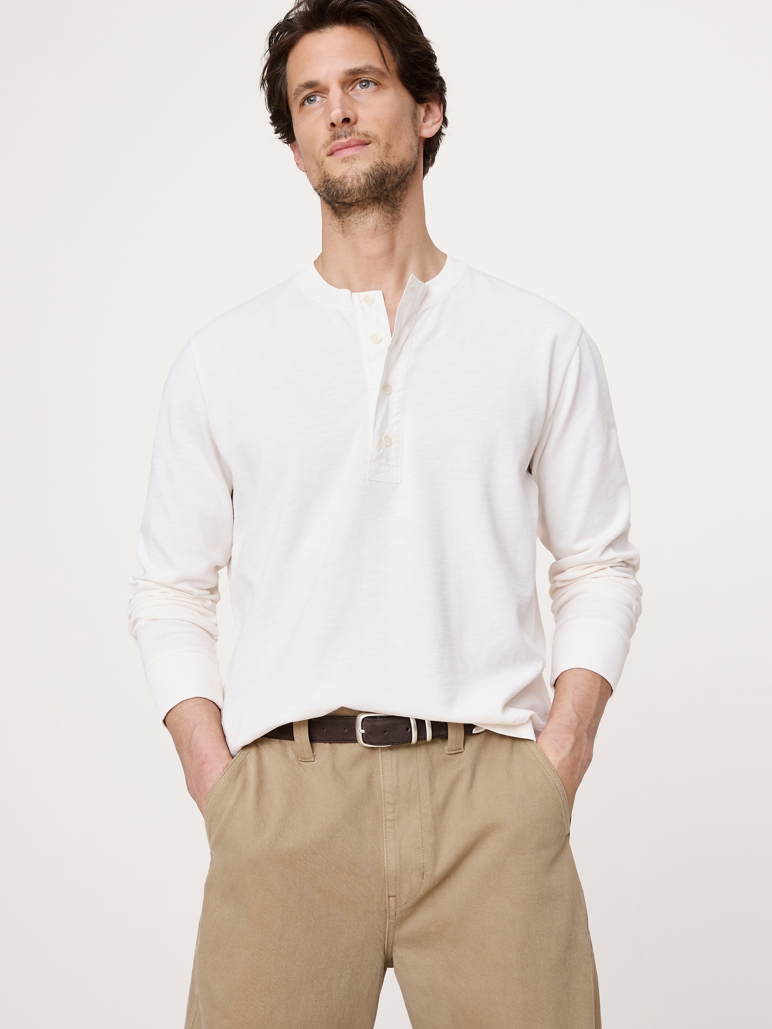 Cotton Slub Henley T-Shirt - Canvas Off