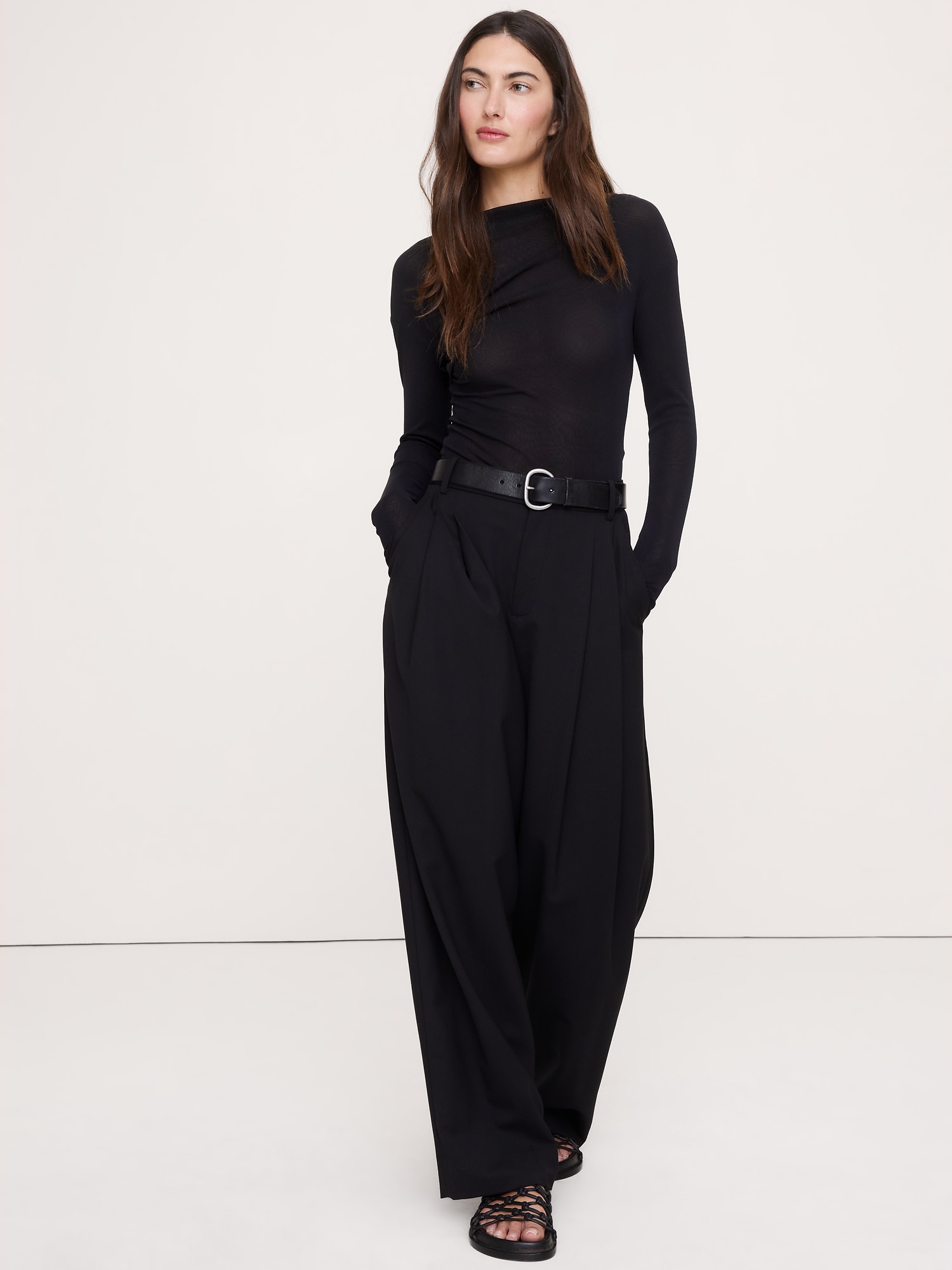 Ruched Mesh Boatneck Top