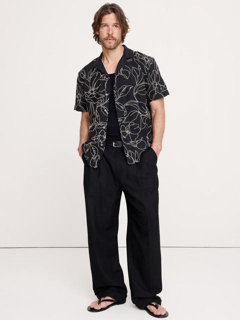 CHEMISE DE VACANCES À COUPE STANDARD EN LIN BRODÉ