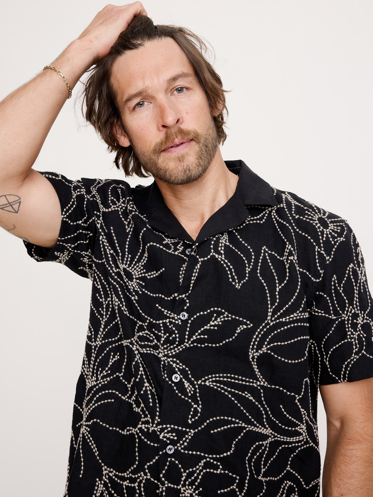 Image number 7 showing, Standard-Fit Embroidered Linen Resort Shirt