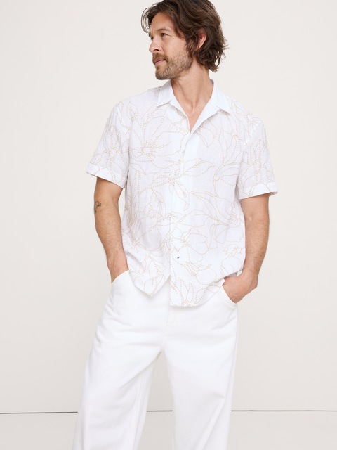 CHEMISE DE VACANCES À COUPE STANDARD EN LIN BRODÉ