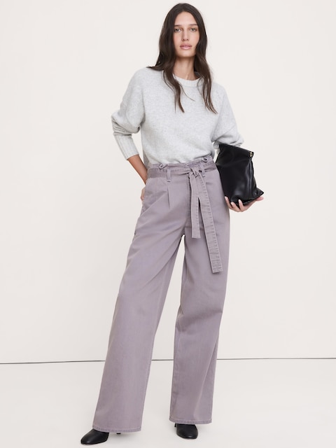 PANTALON À JAMBE LARGE ET À TAILLE ACCORDÉON TRÈS HAUTE