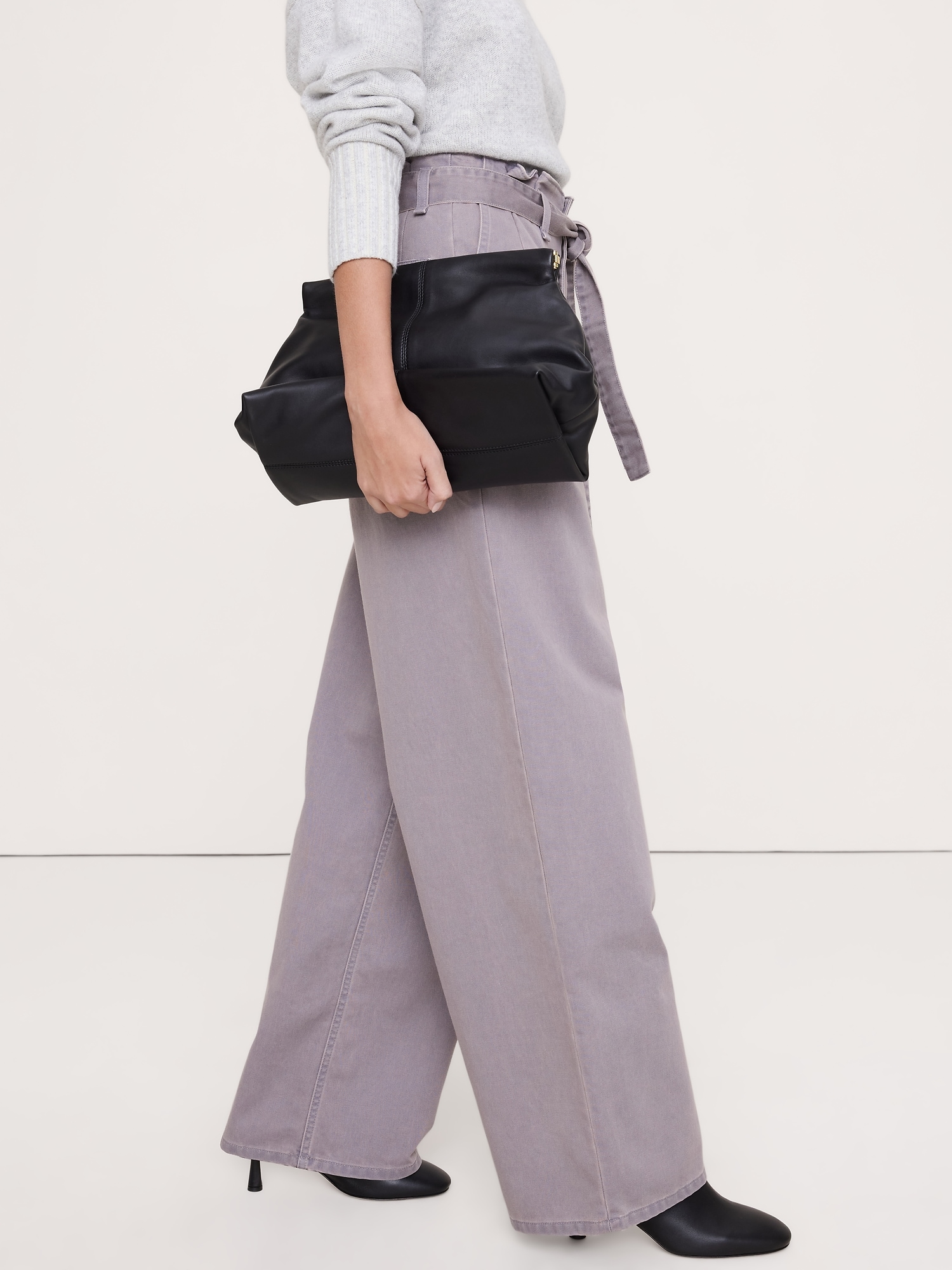 Image number 7 showing, High-Rise Straight-Leg Paperbag Pant