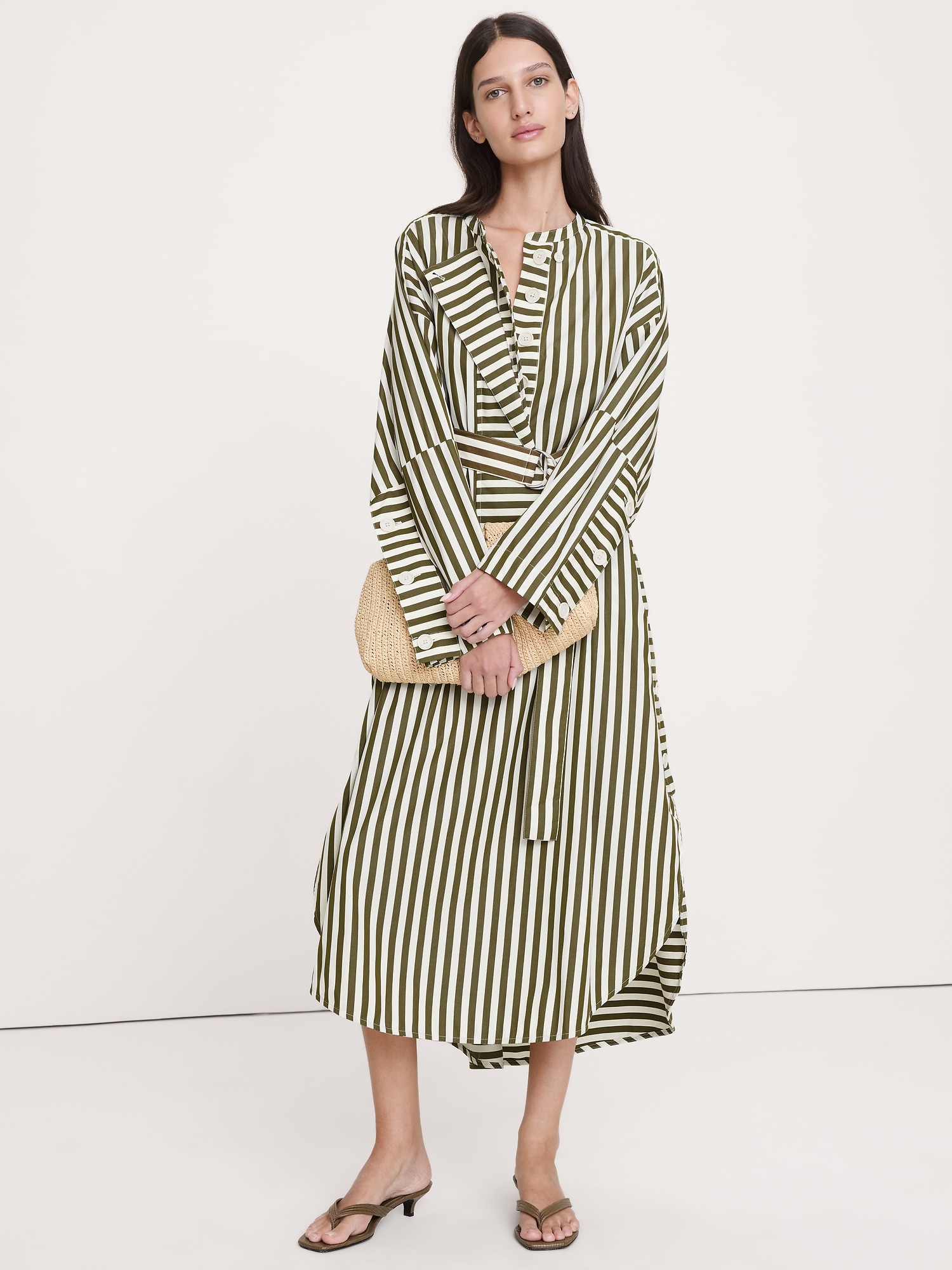 Cotton Poplin Big-Button Shirt Dress