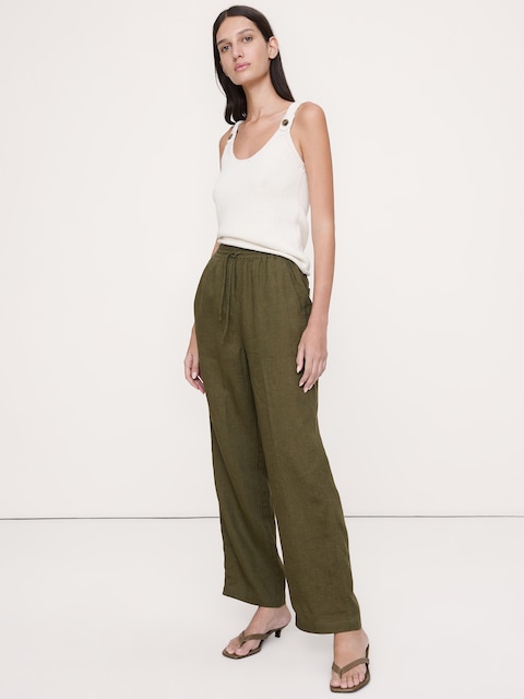 PANTALON DROIT À TAILLE EXTENSIBLE EN LIN ESCAPADE