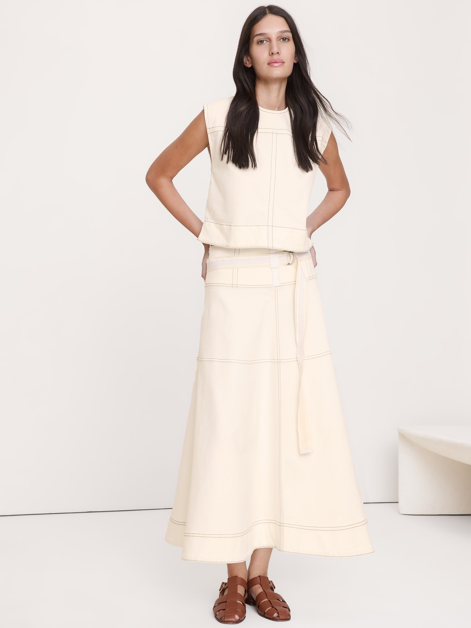 JUPE LONGUE EN DENIM À CEINTURE