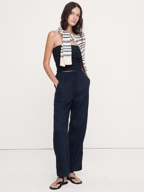 PANTALON DROIT À TAILLE EXTENSIBLE EN LIN ESCAPADE