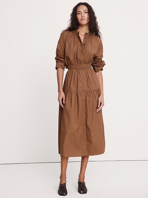 Cotton Poplin Midi Shirt Dress with Open Back | Banana Republic