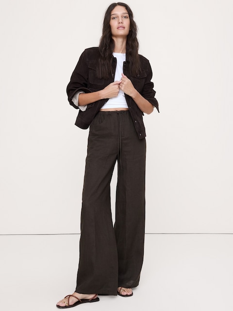 PANTALON STUDIO À JAMBE LARGE À CORDON COULISSANT EN LIN