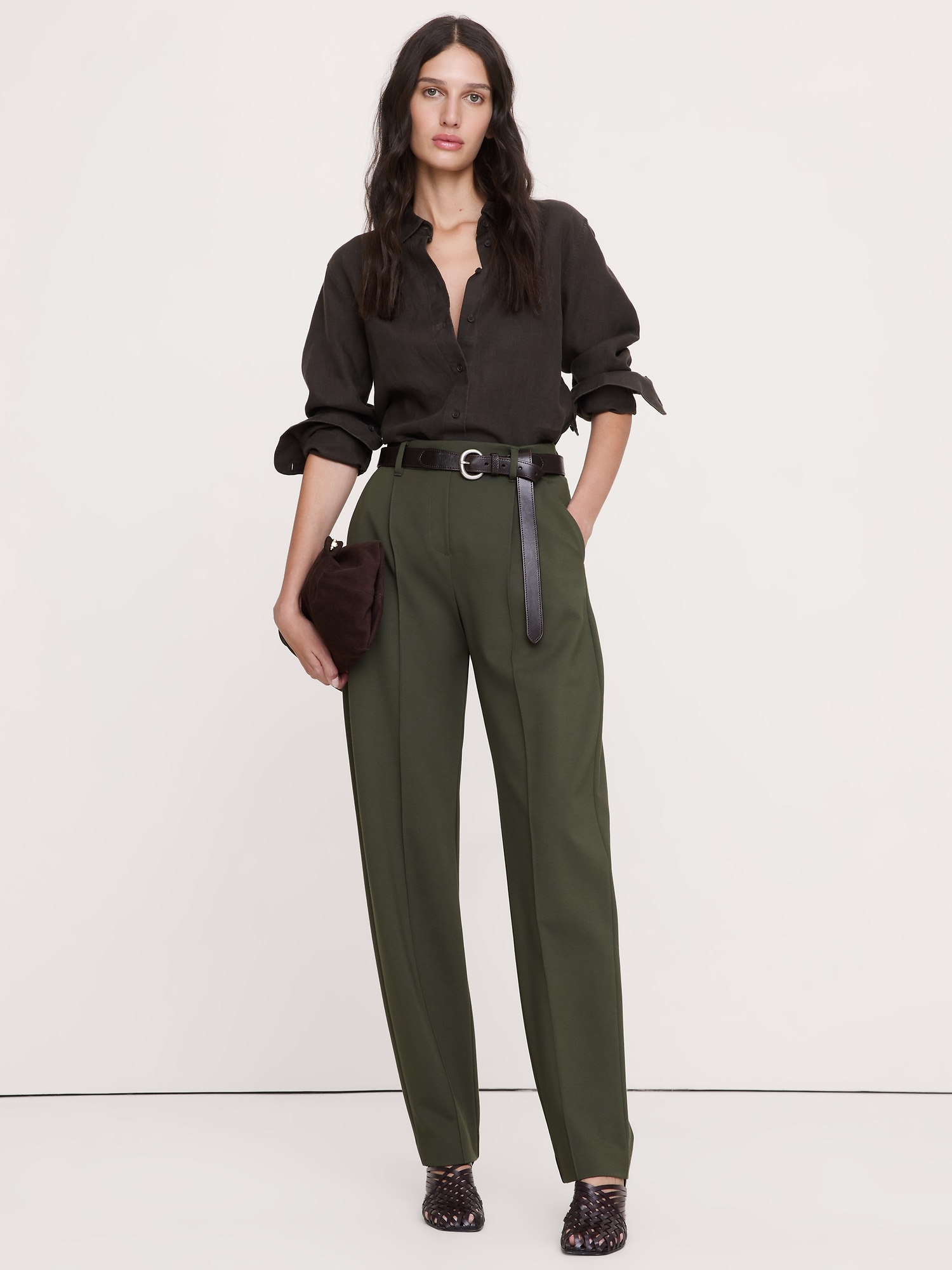 High-Rise Tapered Drapey Ponte Pull-On Pant