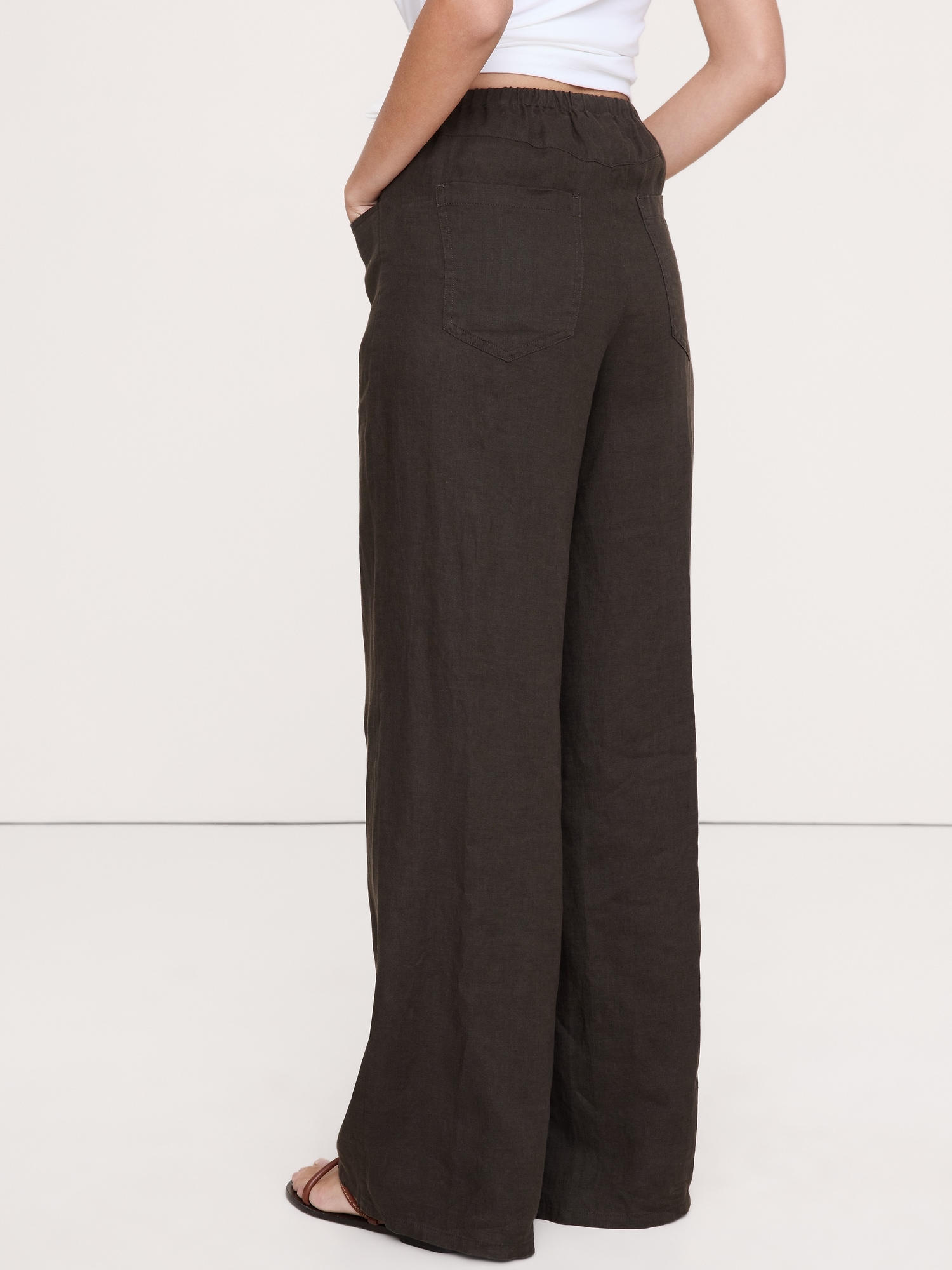Image number 6 showing, The Studio Wide-Leg Drawstring Pant in Linen