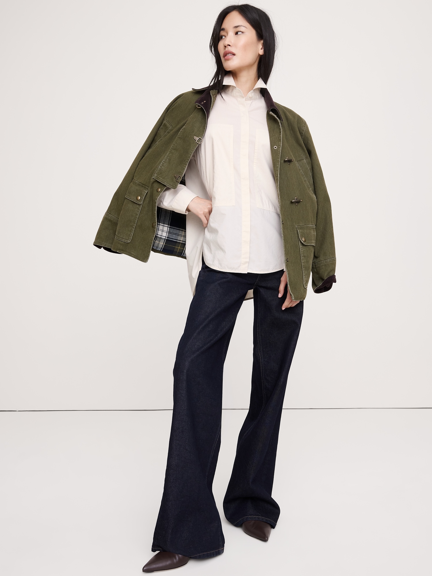 Oversized Cotton Poplin Utility Pocket Shirt