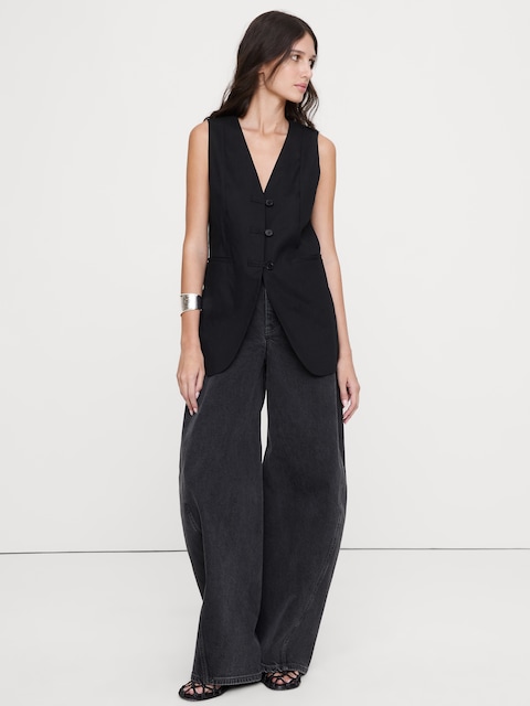 GILET LONG EN LIN ET VISCOSE EXTENSIBLE