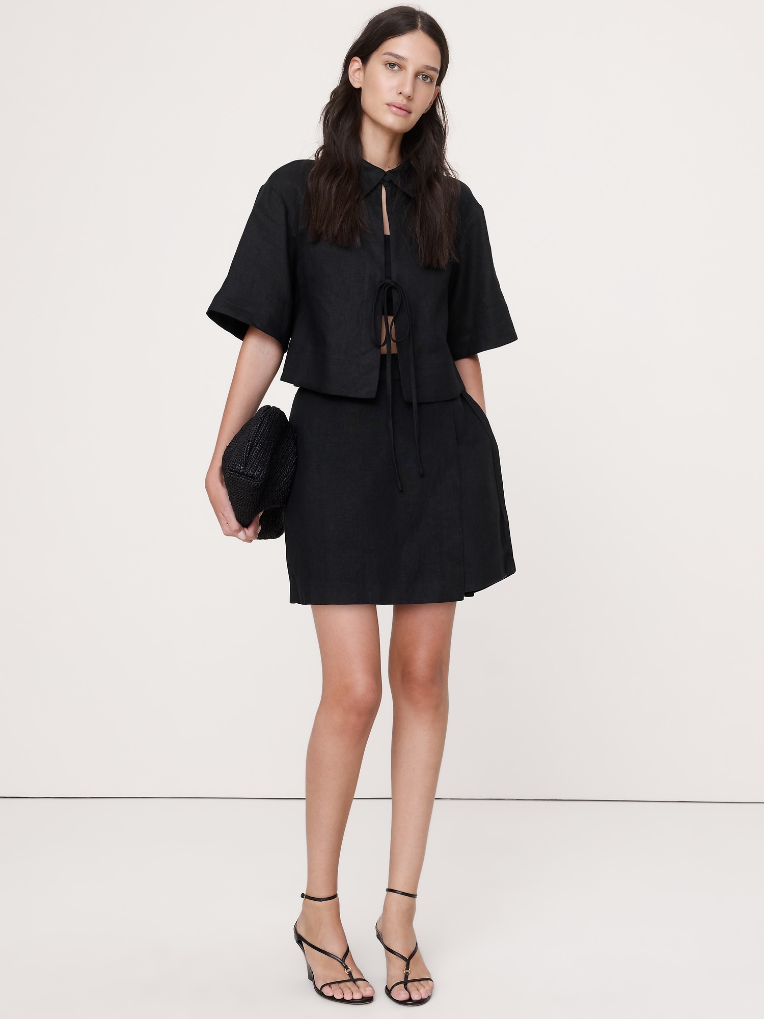 Image number 1 showing, Linen Wrap Mini Skirt