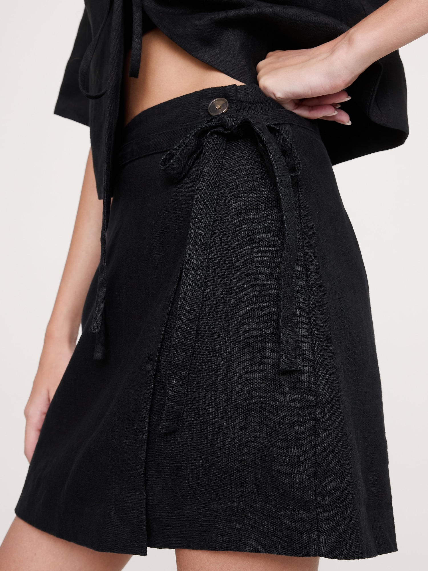 Image number 3 showing, Linen Wrap Mini Skirt