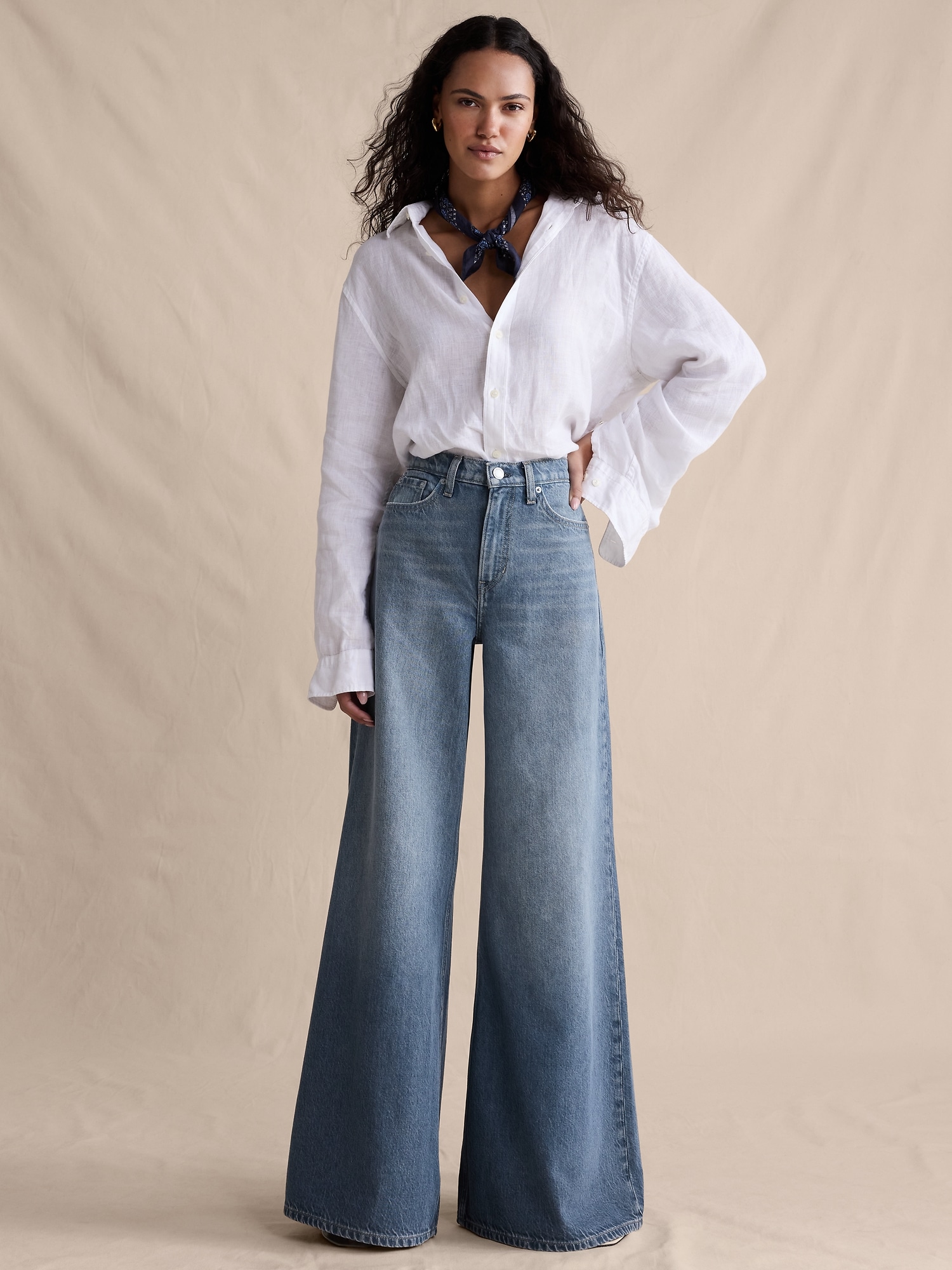 JEAN PALAZZO LÉGER À JAMBE LARGE À TAILLE HAUTE