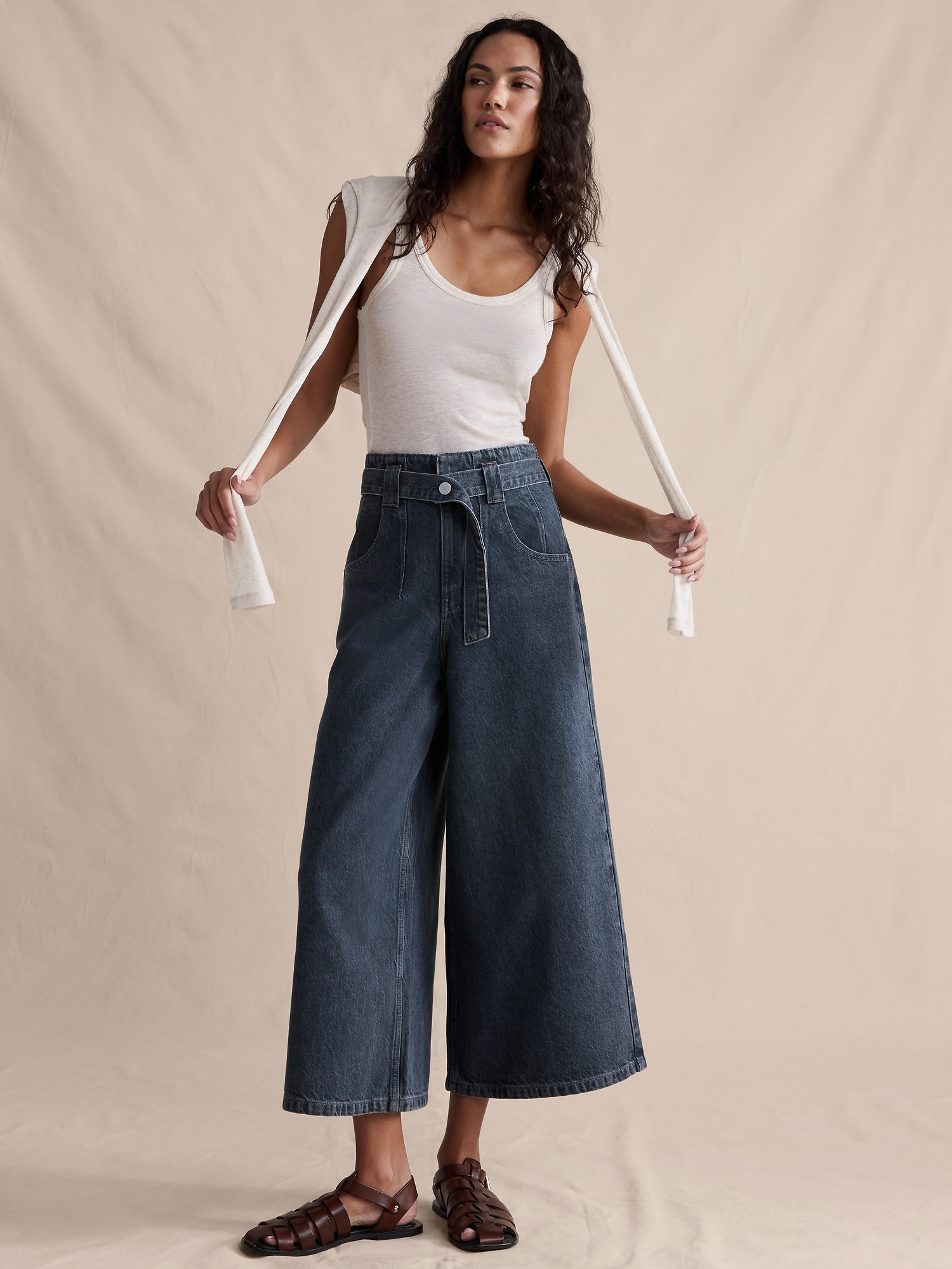 JUPE-CULOTTE LÉGÈRE EN DENIM À TAILLE TRÈS HAUTE