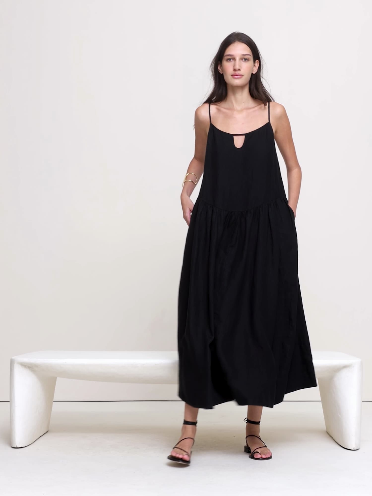 Linen Drop-Waist Maxi Dress
