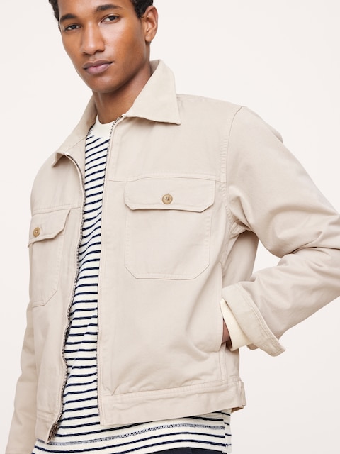 VESTE DE MÉCANO EN SERGÉ DE COTON AVEC COL EN VELOURS CÔTELÉ