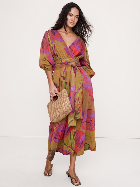 ROBE PORTEFEUILLE LONGUE EN COTON LÉGER